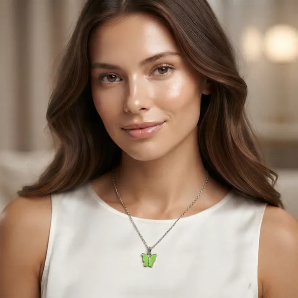 The99jewel_Lightweight_Austrian_Stone_Silver_Plated_Butterfly_Shape_Chain_Pendant_Green