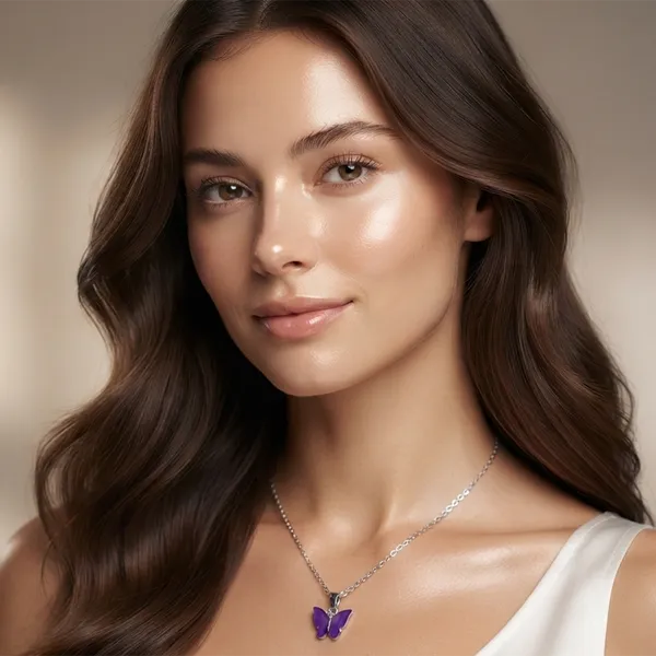 The99jewel_Lightweight_Austrian_Stone_Silver_Plated_Butterfly_Shape_Chain_Pendant_Purple