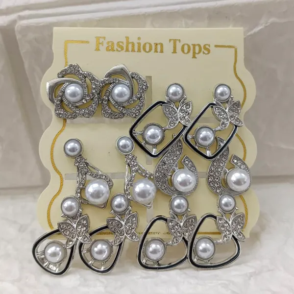 The99jewel_Silver_Plated_Pearl_Austrian_Stone_Set_Of_6_Korean_Earrings_Combo_Silver