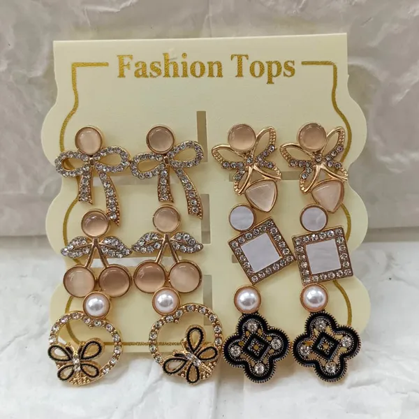 The99jewel_Rose_Gold_Plated_Pearl_Austrian_Stone_Set_Of_6_Korean_Earrings_Combo_Rose_Gold