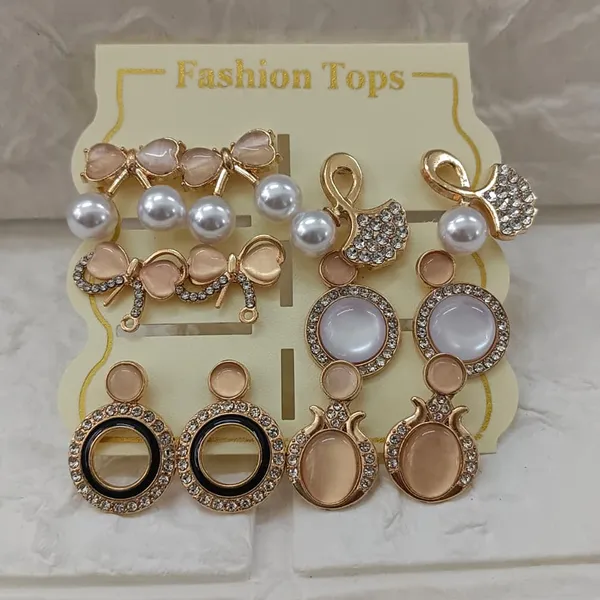 The99jewel_Rose_Gold_Plated_Pearl_Austrian_Stone_Set_Of_6_Korean_Earrings_Combo_Rose_Gold