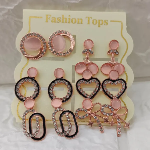 The99jewel_Rose_Gold_Plated_Pearl_Austrian_Stone_Set_Of_6_Korean_Earrings_Combo_Rose_Gold