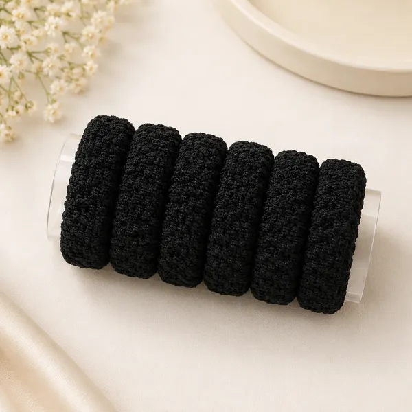 The99jewel_Set_Of_6_Black_Soft_Fabric_Hair_Rubber_Bands_For_Women_Girls_Black