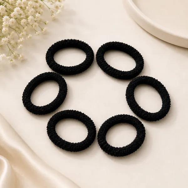 The99jewel_Set_Of_6_Black_Soft_Fabric_Hair_Rubber_Bands_For_Women_Girls_Black