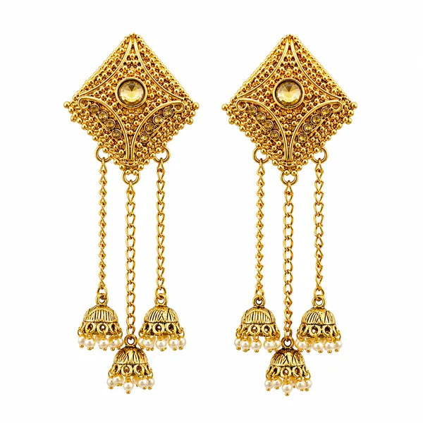 The99jewel_Festive_Gold_Plated_Chain_Kashmiri_Jhumki_Earrings_With_Austrian_Stone_Pearl_Gold