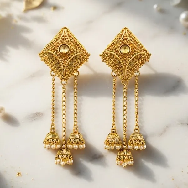 The99jewel_Festive_Gold_Plated_Chain_Kashmiri_Jhumki_Earrings_With_Austrian_Stone_Pearl_Gold