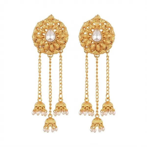 The99jewel_Traditional_Gold_Plated_Pearl_Chain_Kashmiri_Jhumki_Earrings_For_Women_Gold