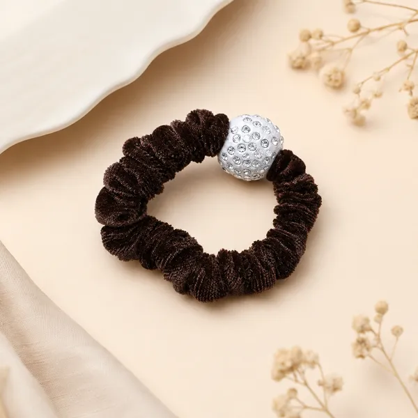 The99jewel_Premium_Velvet_Hair_Scrunchie_With_Crystal_Bead_For_Women_Girls_Brown