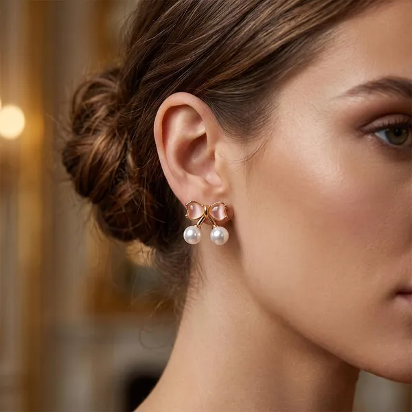 The99jewel_Rose_Gold_Plated_Bow_Shape_Austrian_Stone_Pearl_Stud_Earrings_For_Women_Rose_Gold