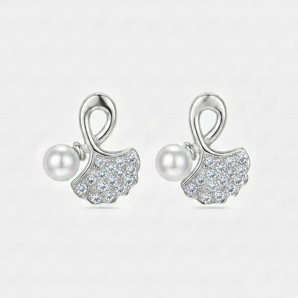 The99jewel_Silver_Plated_Leaf_Shape_Austrian_Stone_Pearl_Stud_Earrings_For_Women_Silver
