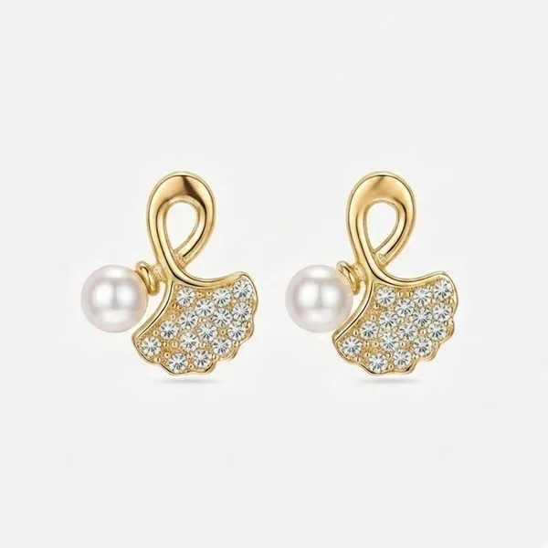 The99jewel_Gold_Plated_Leaf_Shape_Austrian_Stone_Pearl_Stud_Earrings_For_Women_Gold