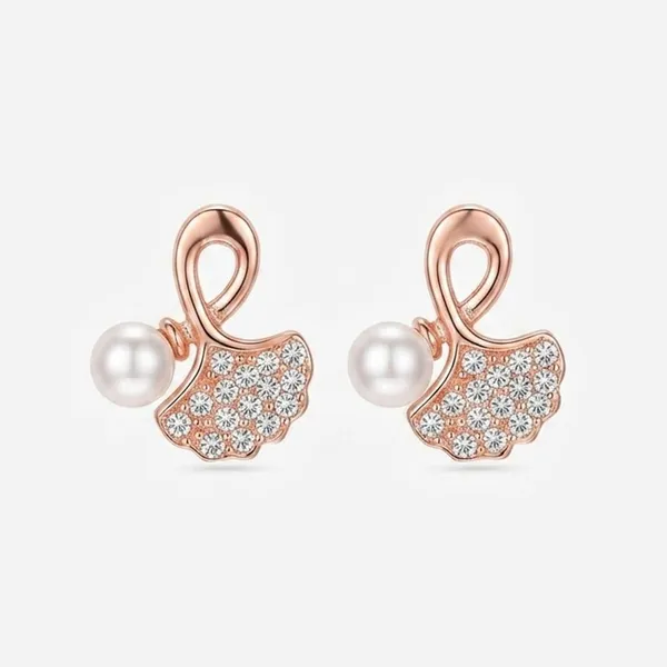 The99jewel_Rosegold_Plated_Leaf_Shape_Austrian_Stone_Pearl_Stud_Earrings_For_Women_Rosegold_Plated