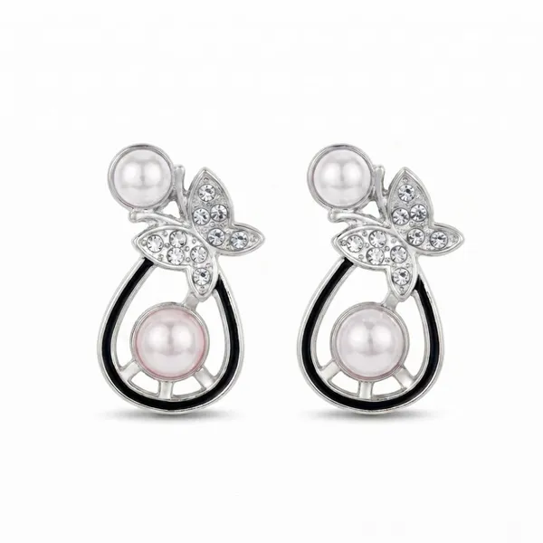 The99jewel_Silver_Plated_Butterfly_Shape_Austrian_Stone_Pearl_Stud_Earrings_For_Women_Silver