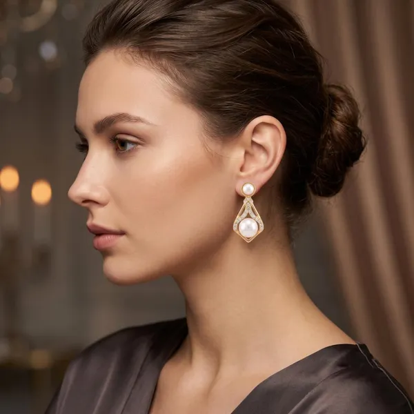 The99jewel_Gold_Plated_Austrian_Stone_Pearl_Stud_Earrings_For_Women_Gold