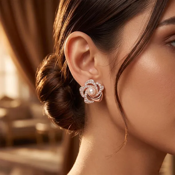 The99jewel_Stylish_Rose_Gold_Plated_Floral_Shape_Austrian_Stone_Pearl_Stud_Earrings_For_Women_Girls_Rose_Gold