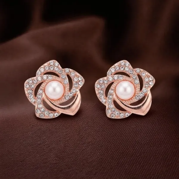 The99jewel_Stylish_Rose_Gold_Plated_Floral_Shape_Austrian_Stone_Pearl_Stud_Earrings_For_Women_Girls_Rose_Gold