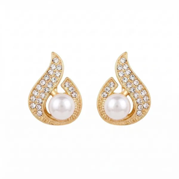 The99jewel_Stylish_Gold_Plated_Teardrop_Shape_Austrian_Stone_Pearl_Stud_Earrings_For_Women_Girls_Gold