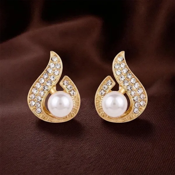 The99jewel_Stylish_Gold_Plated_Teardrop_Shape_Austrian_Stone_Pearl_Stud_Earrings_For_Women_Girls_Gold