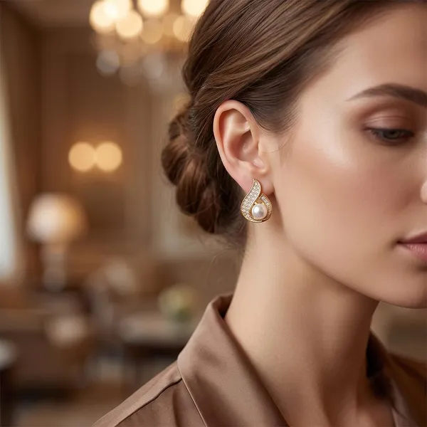 The99jewel_Stylish_Gold_Plated_Teardrop_Shape_Austrian_Stone_Pearl_Stud_Earrings_For_Women_Girls_Gold
