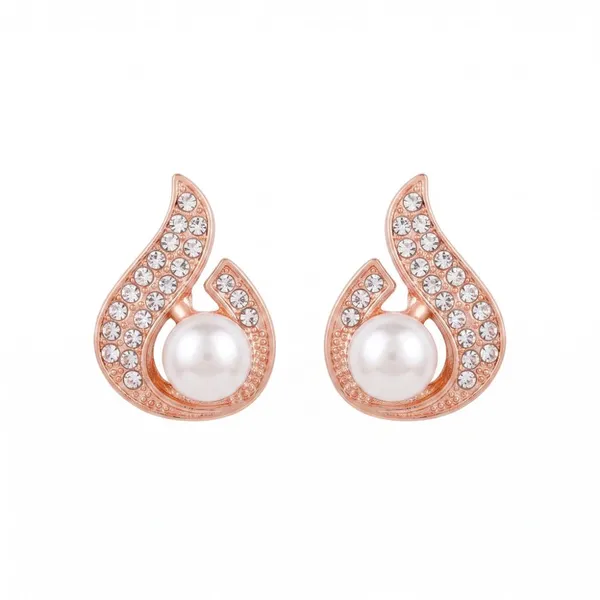 The99jewel_Stylish_Rose_Gold_Plated_Teardrop_Shape_Austrian_Stone_Pearl_Stud_Earrings_For_Women_Girls_Rose_Gold