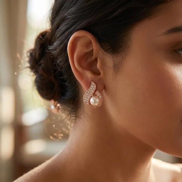The99jewel_Stylish_Rose_Gold_Plated_Teardrop_Shape_Austrian_Stone_Pearl_Stud_Earrings_For_Women_Girls_Rose_Gold
