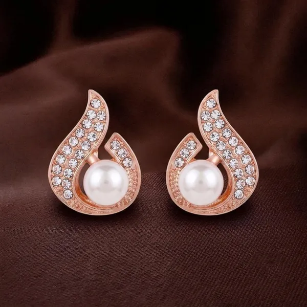 The99jewel_Stylish_Rose_Gold_Plated_Teardrop_Shape_Austrian_Stone_Pearl_Stud_Earrings_For_Women_Girls_Rose_Gold
