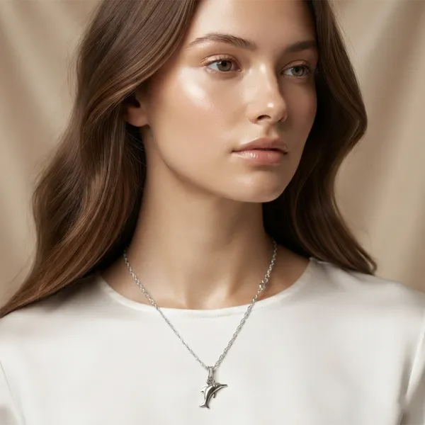 The99jewel_Trendy_Silver_Plated_Fish_Shape_Pendant_Chain_For_Women_Silver
