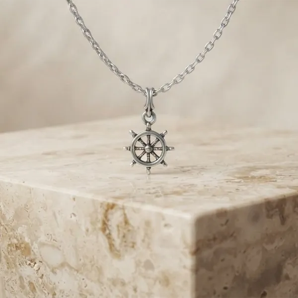 The99jewel_Modern_Silver_Plated_Ship_Wheel_Shape_Pendant_Chain_For_Women_Silver