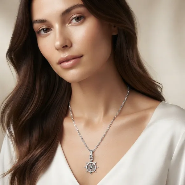 The99jewel_Modern_Silver_Plated_Ship_Wheel_Shape_Pendant_Chain_For_Women_Silver
