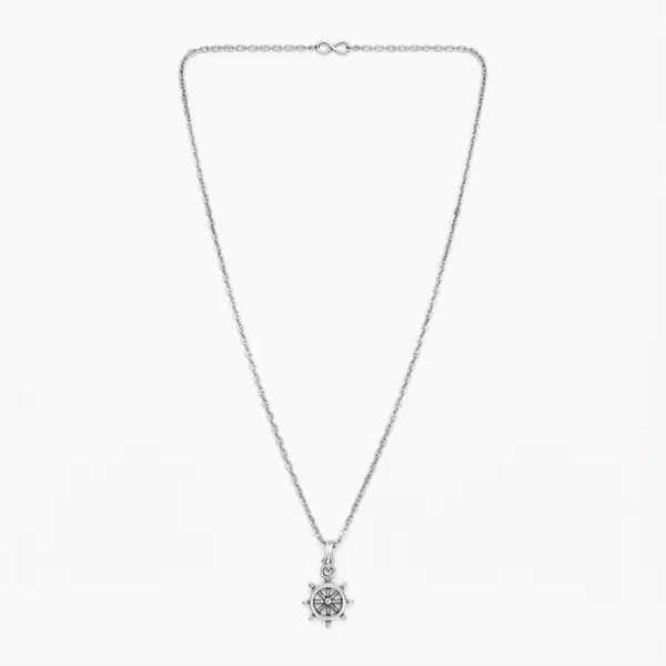 The99jewel_Modern_Silver_Plated_Ship_Wheel_Shape_Pendant_Chain_For_Women_Silver