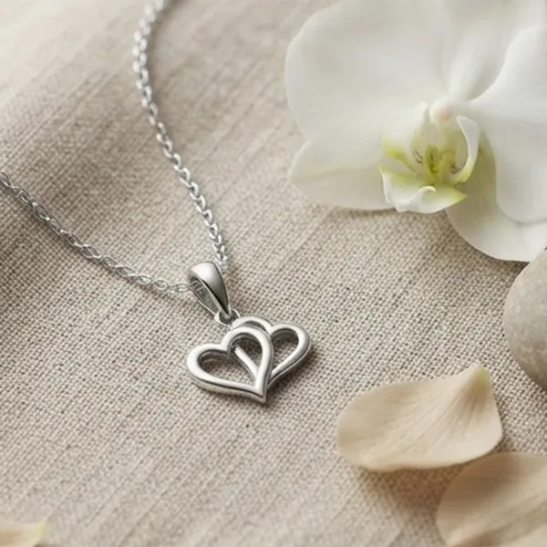 The99jewel_Casual_Silver_Plated_Double_Heart_Shape_Pendant_Chain_For_Women_Silver