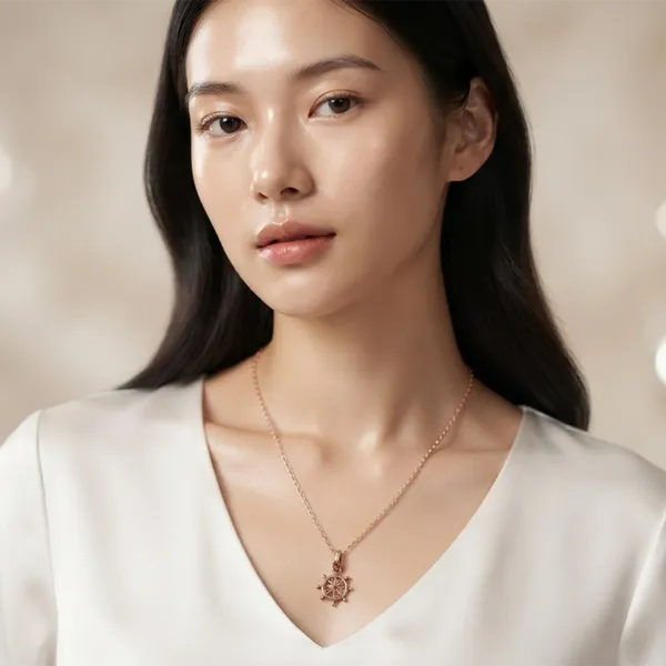 The99jewel_Modern_Rose_Gold_Plated_Ship_Wheel_Shape_Pendant_Chain_For_Women_Rose_Gold
