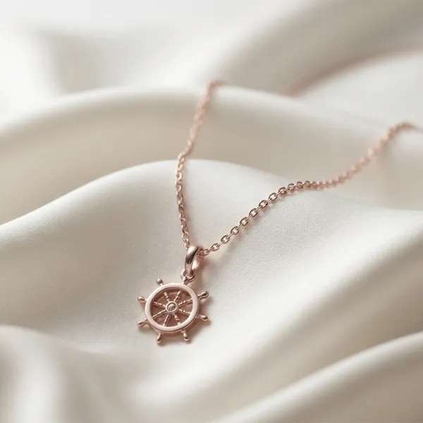 The99jewel_Modern_Rose_Gold_Plated_Ship_Wheel_Shape_Pendant_Chain_For_Women_Rose_Gold