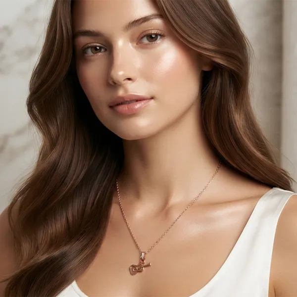 The99jewel_Casual_Rose_Gold_Plated_Guitar_Shape_Pendant_Chain_For_Women_Rose_Gold
