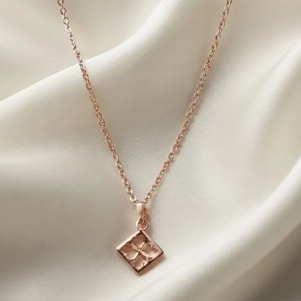 The99jewel_Casual_Rose_Gold_Plated_Leaf_Clover_Shape_Pendant_Chain_For_Women_Rose_Gold