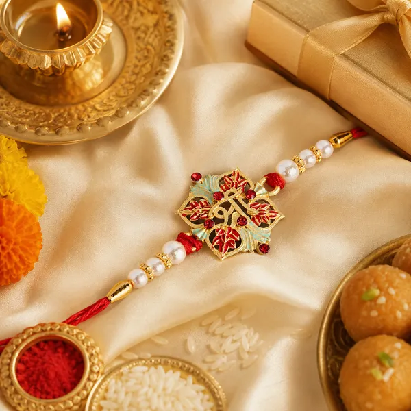 The99jewel_Traditional_Meenakari_Rakhi_For_Brother_Premium_Raksha_Bandhan_Rakhi_Red_And_Green