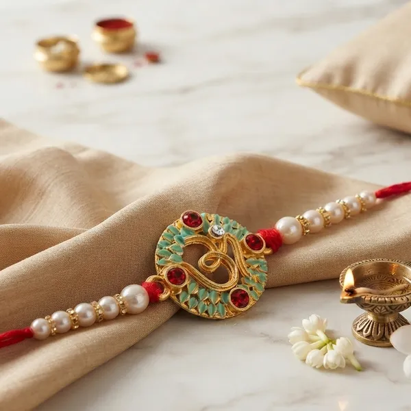 The99jewel_Traditional_Meenakari_Rakhi_For_Brother_Premium_Raksha_Bandhan_Rakhi_Red_And_Green