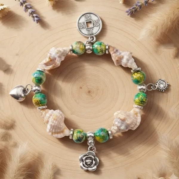 The99jewel_Boho_Beach_Style_Seashell_Bracelet_For_Women_Girls_Green