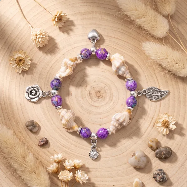 The99jewel_Boho_Beach_Style_Seashell_Bracelet_For_Women_Girls_Purple