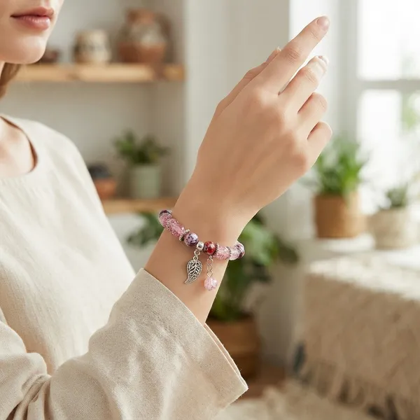 The99jewel_Stylish_Designer_Crackle_Glass_Crystal_Bead_Bracelet_With_Charm_For_Women_Pink