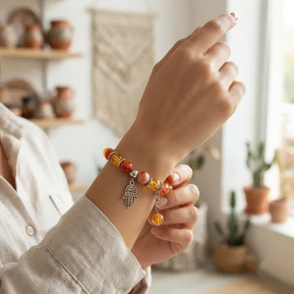 The99jewel_Stylish_Designer_Crackle_Glass_Crystal_Bead_Bracelet_With_Charm_For_Women_Orange