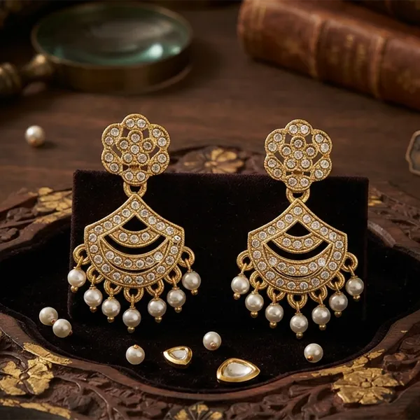 The99jewel_Designer_Stone_Pearl_Chandelier_Earrings_For_Women_Gold