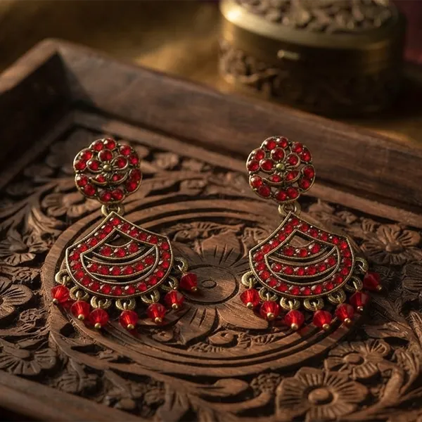 The99jewel_Designer_Stone_Pearl_Chandelier_Earrings_For_Women_Red