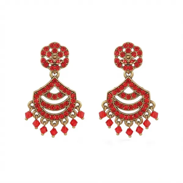 The99jewel_Designer_Stone_Pearl_Chandelier_Earrings_For_Women_Red