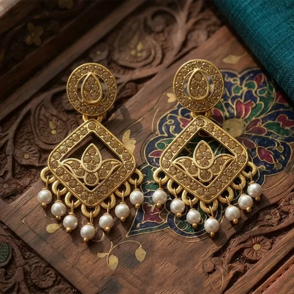The99jewel_Designer_Stone_Pearl_Chandelier_Earrings_For_Women_Gold