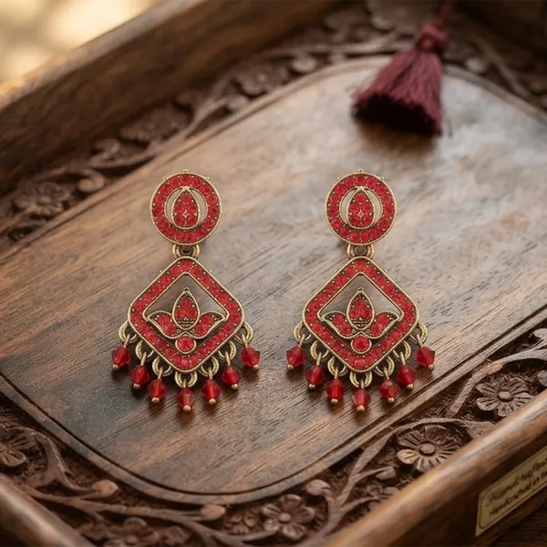 The99jewel_Designer_Stone_Pearl_Chandelier_Earrings_For_Women_Red