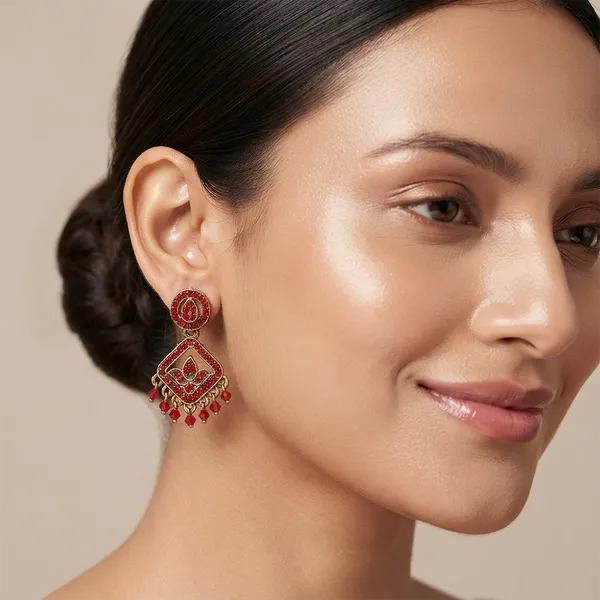 The99jewel_Designer_Stone_Pearl_Chandelier_Earrings_For_Women_Red