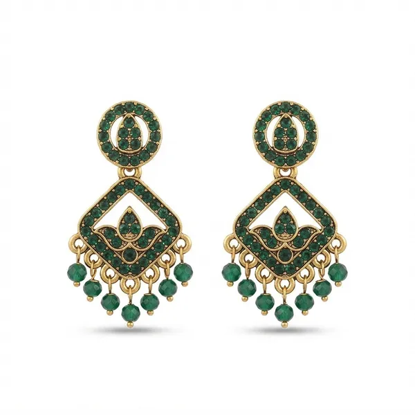 The99jewel_Designer_Stone_Pearl_Chandelier_Earrings_For_Women_Green