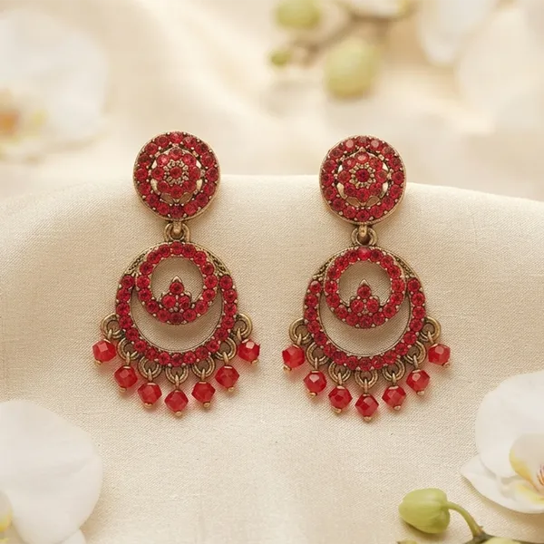 The99jewel_Designer_Stone_Pearl_Chandelier_Earrings_For_Women_Red