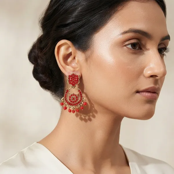 The99jewel_Designer_Stone_Pearl_Chandelier_Earrings_For_Women_Red